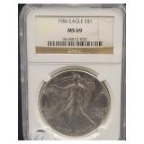 1986 SILVER EAGLE - NGC: MS69 -