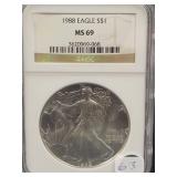 1988 SILVER EAGLE - NGC: MS69 -