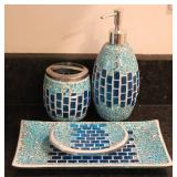 Blue Mosaic Glass Bathroom Accessory Set