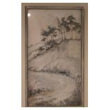 Vintage Style Landscape Sketch of Grassy Hill