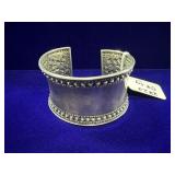 WIDE STERLING SILVER CUFF BRACELET W/ EMBOSSED