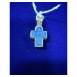 STERLING SILVER BLUE LAPIS LAZULI INLAY CROSS