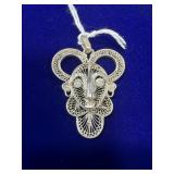 STERLING SILVER VTG FILIGREE TRIBAL MASK PENDANT