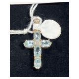 GOLD PLATED STERLING SILVER & TOPAZ CROSS PENDANT