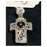 STERLING SILVER & BLACK ONYX CROSS PENDANT W/