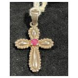 RUBY STERLING SILVER BUBBLE CROSS PENDANT -