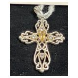 CITRINE WHITE TOPAZ STERLING SILVER CROSS PENDANT