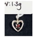 SMALL HEART SHAPED STERLING SILVER & RED GARNET