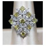 925 Cluster Marquise Cut Yellow & White Stone Ring