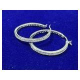PAIR OF STERLING SILVER CZ ROUND HOOP EARRINGS -