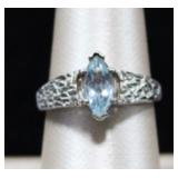 Sterling Silver Marquise Cut Light Blue Gem Ring