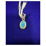 OVAL STERLING SILVER & BLUE OPAL PENDANT - MADE