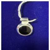 STERLING SILVER & ONYX OVAL PENDANT - WEIGHS