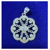 STERLING SILVER & CUBIC ZIRCONIA FLORAL PENDANT -