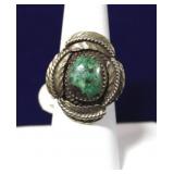 Navajo Turquoise Cabochon Sterling Leaf Ring