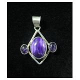 Sterling Silver Purple Gems Geometric Pendant