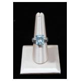 Emerald Cut Aquamarine Sterling Silver Ring
