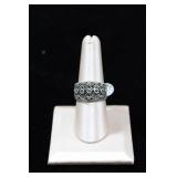 Marcasite Floral Wide Band Sterling Silver Ring