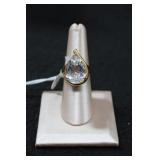 Vermeil Ring 925 w/ Pear Cut CZ Stone
