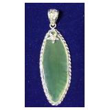 Yellow-Green Agate Slab Sterling Rope Pendant
