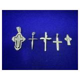 (5) SMALL ASSORTED CROSS CHARMS/PENDANTS - TOTAL