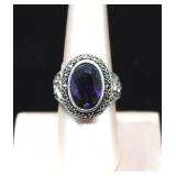 Marcasite Halo Amethyst Statement Sterling Ring