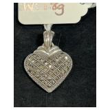 STERLING SILVER VTG MARCASITE HEART PENDANT -