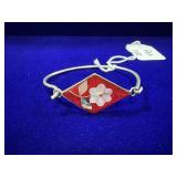 VTG MEXICAN ALPACA SILVER BANGLE W/ RED ENAMEL