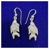 PAIR OF STERLING SILVER FISH DANGLE EARRINGS -