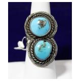 Traditional Double Turquoise Sterling Silver Ring