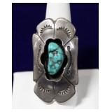 Navajo Sterling Flower w/ Turquoise Stone Ring