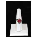 Trillion Cut Red Gemstone Bypass 925 Ring