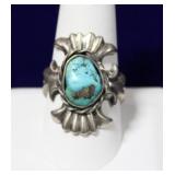 Tufa Casting Navajo Kingman Turquoise Ring