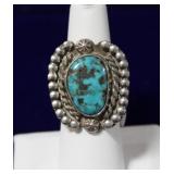 Trad. Navajo Sterling Turquoise Cobochon Ring