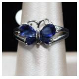 Created Sapphire Butterfly CZ Sterling Ring