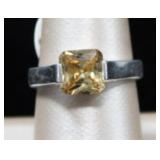 Square Cut Yellow CZ Sterling Silver Ring