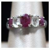 5 Stone Ruby & Diamond Sterling Silver Ring