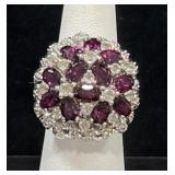 STERLING SILVER AMETHYST EVENING RING 13.2GR -