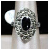 Art Deco Style Marcasite Surrounding Onyx Ring