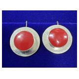 PAIR OF STERLING SILVER EARRINGS W/ BRIGHT RED