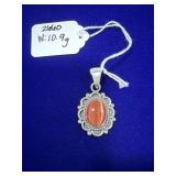 OVAL STERLING SILVER & RED-ORANGE CAT