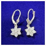 PAIR OF STERLING SILVER & CUBIC ZIRCONIA FLOWER
