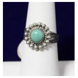 Turquoise Cabochon Navajo Sterling Floral Ring