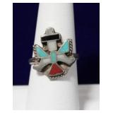 Zuni Multi Stone Inlay Sterling Silver TieTac Ring