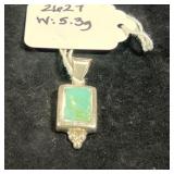 STERLING SILVER & TURQUOISE PENDANT - MADE IN