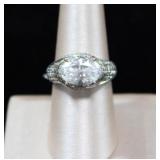 Sterling Silver Halo Bypass Band CZ Ring