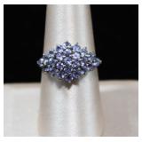 Tanzanite Cluster Sterling Silver Ring