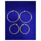(2) PAIRS OF GOLD PLATED STERLING SILVER HOOP