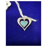STERLING SILVER DOUBLE HEART PENDANT W/ TURQUOISE