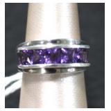 Michelle Albala 925 Channel Amethyst Band Ring